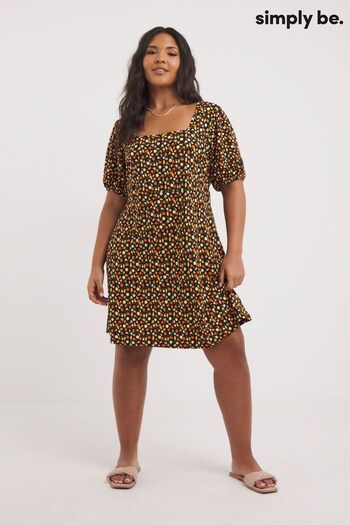Simply Be Fruit Print Supersoft Tea Black Dress (318902) | £24