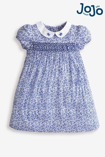 JoJo Maman Bébé Blue Girls' Ditsy Print Smocked Dress (318913) | £29
