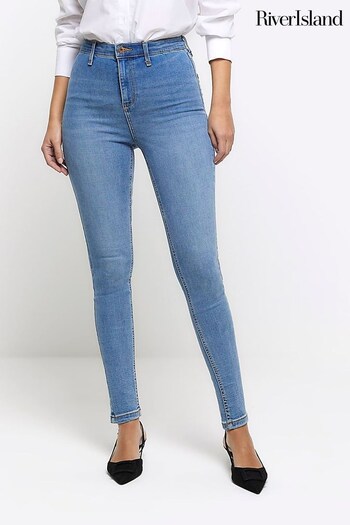 River Island Blue Denim High Rise Skinny Jeans low-heel (319230) | £35