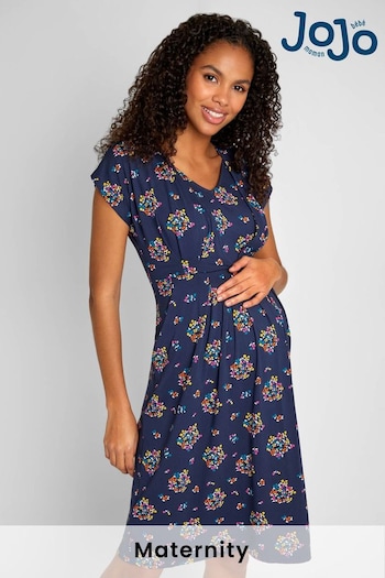 JoJo Maman Bébé Navy Blue Floral Floral Pleated Maternity & Nursing Tunic chiaro Dress (319514) | £42