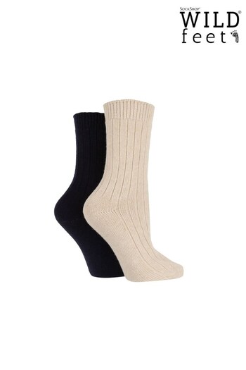 Wild Feet White Luxury Cashmere Ribbed Socks 2 Pack (319555) | £16
