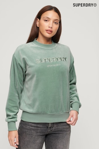 Superdry Green Velour Graphic Boxy Crew Sweatshirt (319558) | £55
