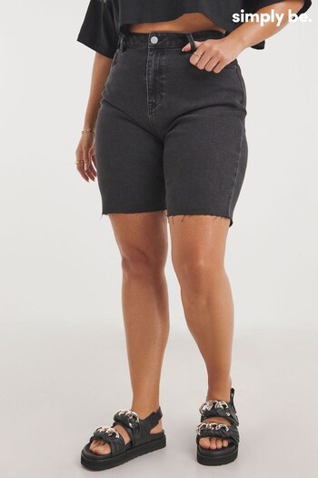 Simply Be Washed Bermuda Black Cal Shorts (319721) | £28