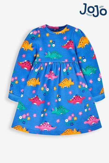 JoJo Maman Bébé Blue Dino Print Sweat Dress (320070) | £22.50