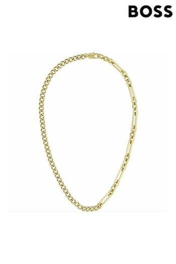BOSS Gold Plated Jewellery Gents Mattini Chain and Links Necklace (320403) | £99