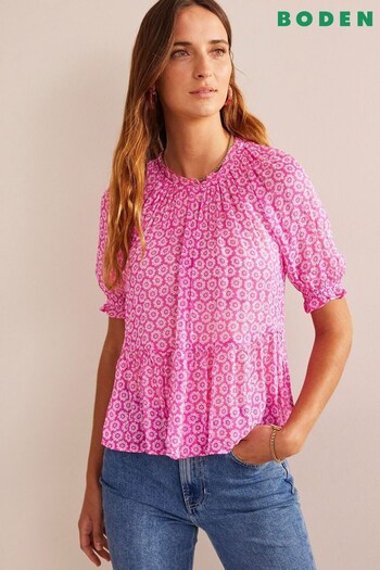 Boden Pink Gathered Sparkle Georgette Top (320512) | £85