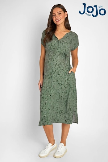 JoJo Maman Bébé Khaki Green Spot Print Spot Maternity Midi Dress (320612) | £49.50