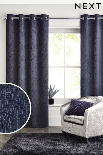 Navy Blue Next Heavyweight Chenille Eyelet Lined Curtains (320680) | £60 - £175