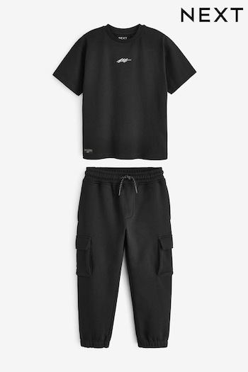 Black Cargo Joggers And T-Shirt Set (3-16yrs) (320758) | £21 - £30
