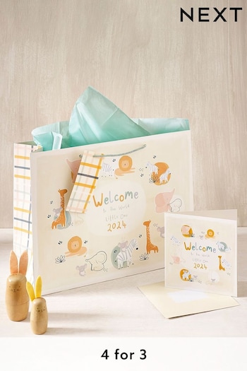 Yellow Born in 2024 Jungle Gift Bag and Card Set (321071) | £4