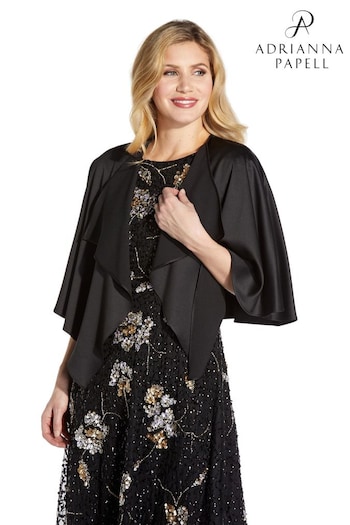 Adrianna Papell Black Satin Crepe Reversible Cape (321283) | £60