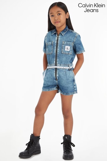 Calvin Klein Jeans Girls Blue Denim Tape Playsuit (321619) | £90