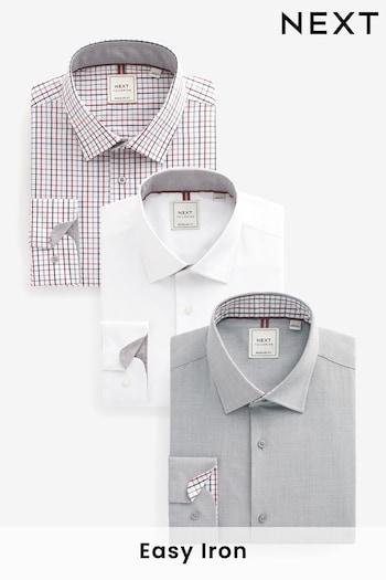 Grey/White/Gingham Regular Fit Easy Sweatshirts Single Cuff Shirts 3 Pack (321658) | £66