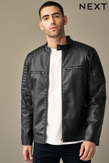 Black Faux Leather PU Quilted Racer Jacket (322168) | £68