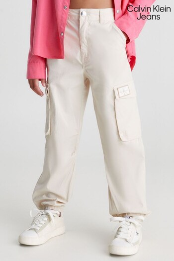 Calvin Beige Klein Jeans Girls Cream Utility Cargo Trousers (322354) | £80