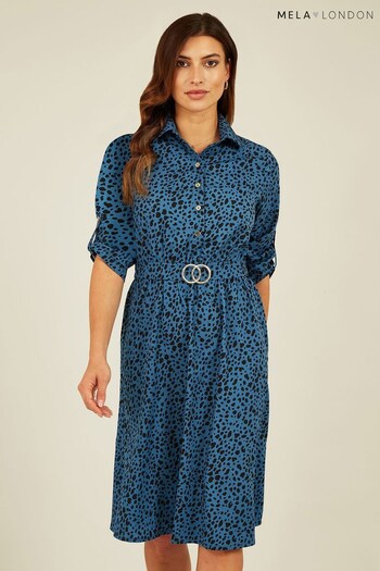 Mela Blue Dalmatian Print Buckle Midi Dress (322517) | £40
