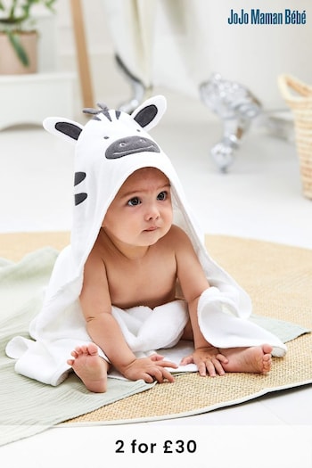 JoJo Maman Bébé White Zebra Character Hooded Towel (322551) | £19.50