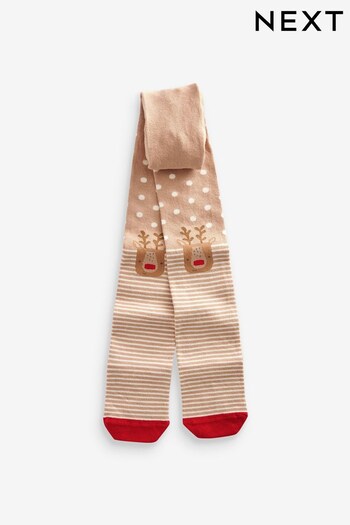 Tan Brown Reindeer Cotton Rich Christmas Tights (322715) | £5.50 - £6.50
