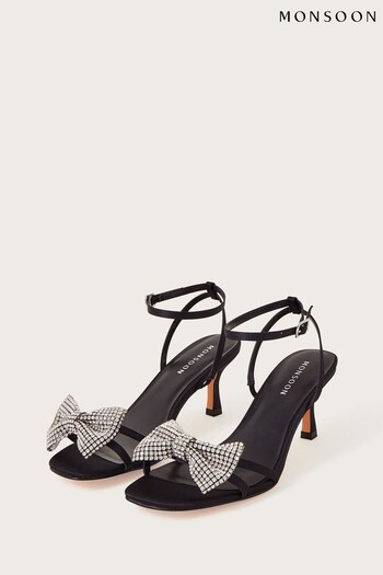 Monsoon Diamante Bow Kitten Black Heels (322730) | £75