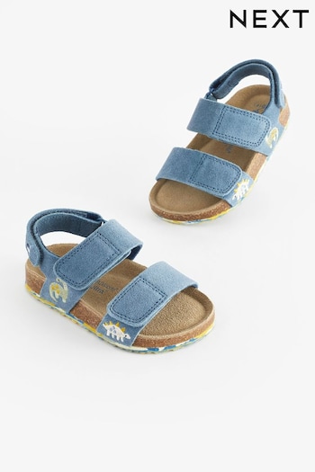 Blue Dino Standard Fit (F) Leather Touch Fastening Corkbed Sandals (322834) | £16 - £19