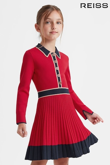 Reiss Red Mia Junior Knitted Polo Skater Dress (322973) | £70