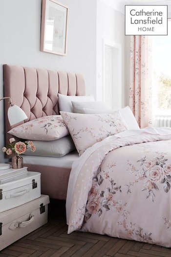 Catherine Lansfield Pink Canterbury Glitter Print Duvet Cover and Pillowcase Set (323045) | £16 - £32