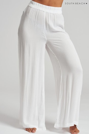 South Beach White Crinkle Vicose Wide Leg Trousers (323209) | £22