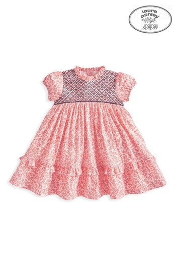 Mamas & Papas x Laura Ashley Pink Ruffle Neck Embroidered Dress (323520) | £35