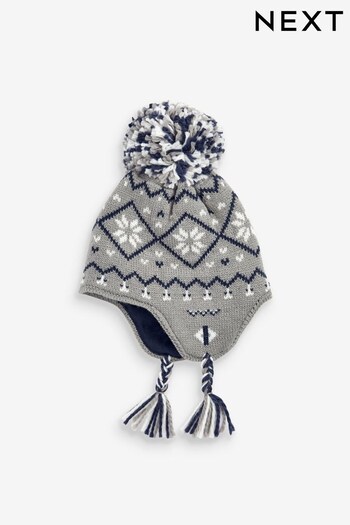 Grey Knitted Fairisle Pattern Hat (3mths-10yrs) (323577) | £8 - £10