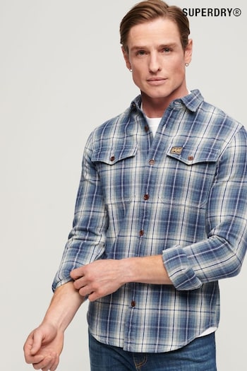 Superdry Blue Cotton Worker Check Shirt (323604) | £50