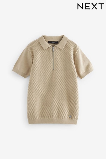Neutral Short Sleeved Bubble Texture Polo Shirt (3-16yrs) (323699) | £12 - £17