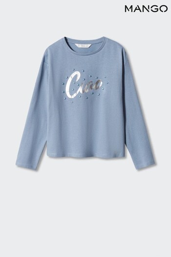 Mango Blue Printed Cotton-Blend T-Shirt (323987) | £15