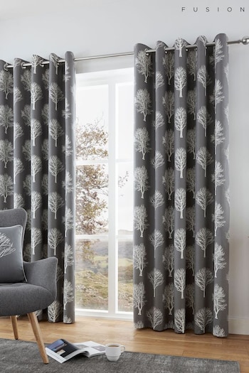 Fusion Grey Woodland Trees Eyelet Curtains (324083) | £20 - £50