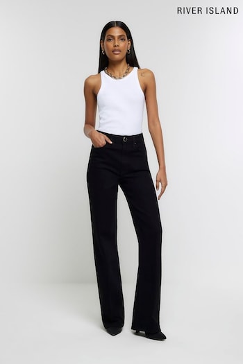 River Island Black High Rise Relaxed Straight Leg Jeans (324146) | £48