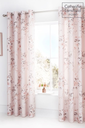 Catherine Lansfield Pink Canterbury Floral Eyelet Curtains (324163) | £40