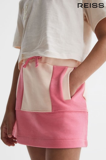 Reiss Pink Macey Senior Colourblock Cotton Drawstring Skirt (324247) | £40