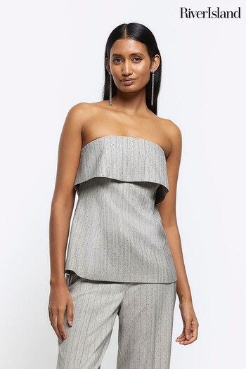 River Island Grey Hotfix Bandeau Top (324320) | £45