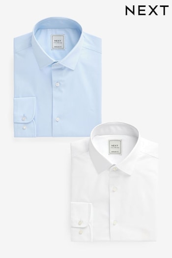 White/Blue Regular Fit Single Cuff Easy Care Shirts 2 Pack (324322) | £36