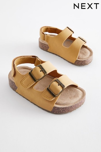 Yellow Standard Fit (F) Double Buckle Cushioned Footbed print Sandals (324404) | £14 - £17