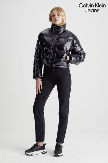 Calvin Wellingtons Klein Jeans Cropped Shiny Puffer Black Jacket (324450) | £180
