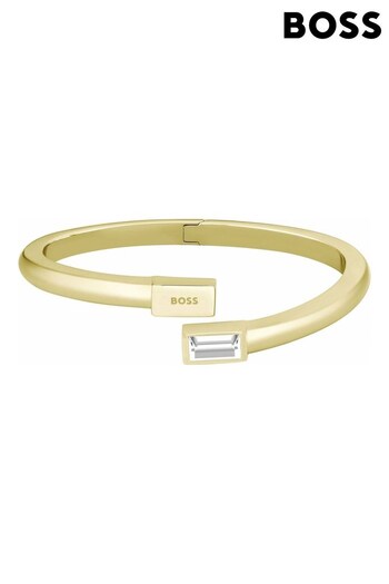 BOSS Gold Plated Jewellery Ladies Clia Crystal Baguette Hinged Bangles (324603) | £109