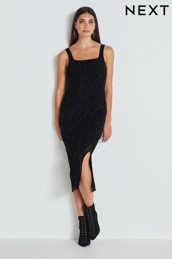 Black Occasion Textured Square Neck Midi Dress (324650) | £46