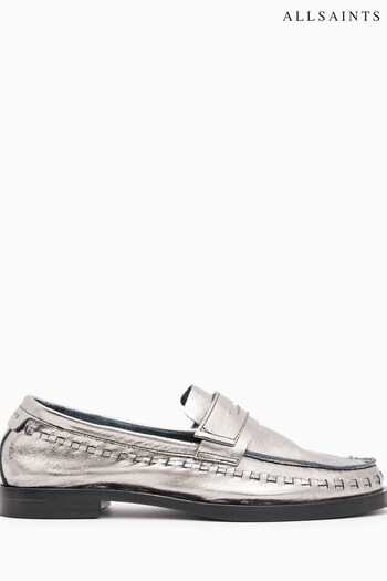 AllSaints Silver Sofie Metallic Loafers (324842) | £199