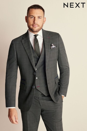 Green Slim Trimmed Check Suit (324900) | £99