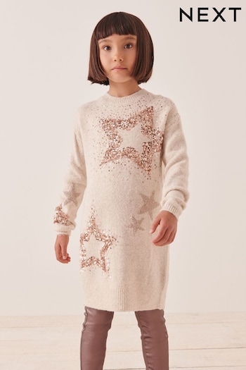 Cream Sequin Jumper Dress til (3-16yrs) (325032) | £24 - £29