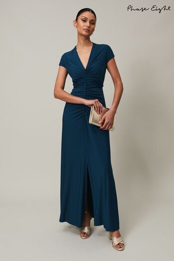 Phase Eight Blue Daisy Ruched Maxi Dress (325100) | £149