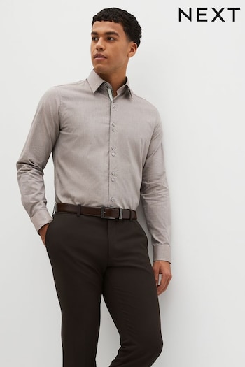 Neutral Brown Slim Fit Trimmed Formal Shirt (325206) | £36