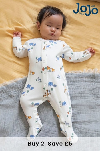 JoJo Maman Bébé Cream Safari Print Cotton Baby Sleepsuit (325547) | £20