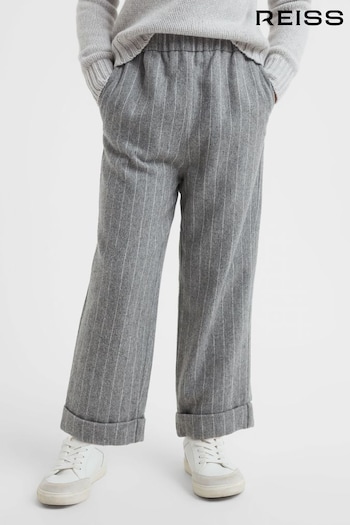 Reiss Grey Faye Junior Wool Blend Striped Elasticated Trousers (325563) | £45