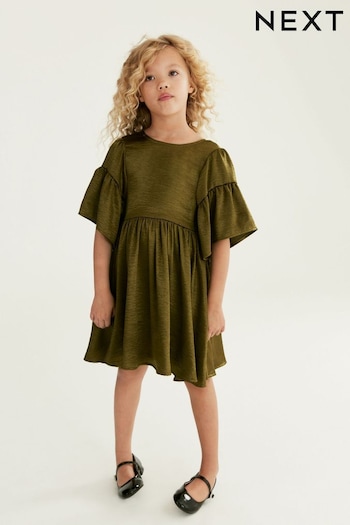 Olive Green Textured Satin Dress (3-16yrs) (325567) | £35 - £41